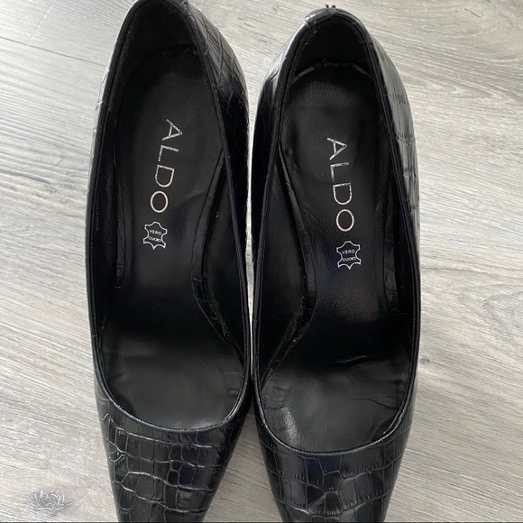 Aldo Pointed Toe Black Pumps Leather Shoes - Picture 8 of 11